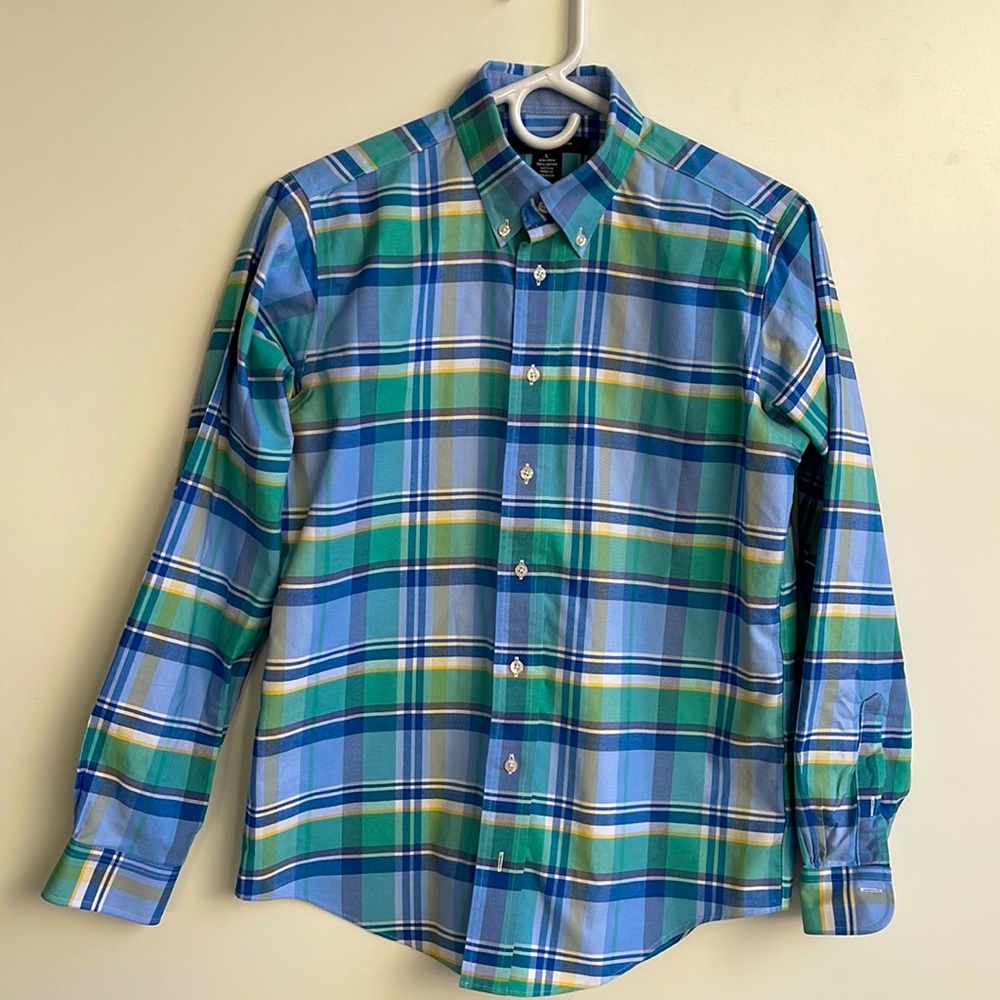 Brooks Brothers Boys Non-Iron 💯% Supima Cotton Plaid Shirt, Size L